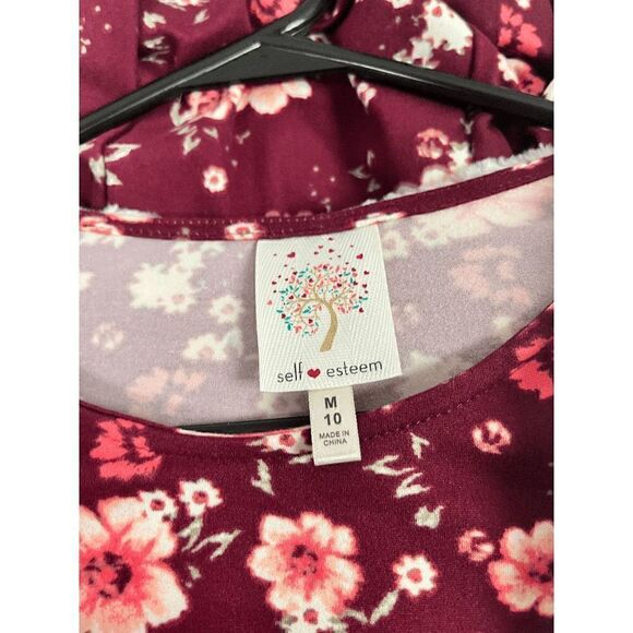 Self ❤️ Esteem Girls Bell Sleeve Dress with Attached Vest Red Floral Size M/10 - Picture 3 of 3